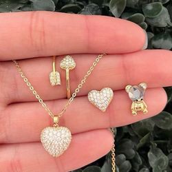 Heart Necklace, Ring And Earrings With Box Included