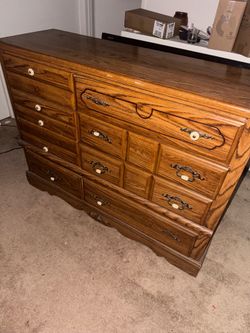 Vintage Oak Wood Dresser 8 drawers