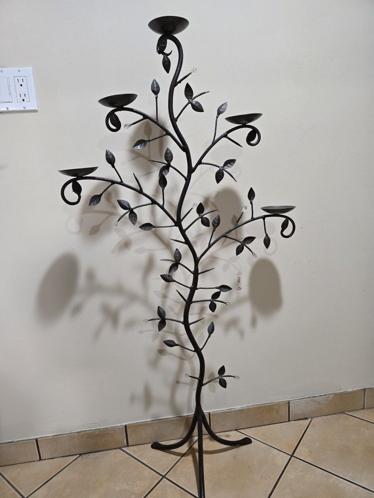 Sale! Vintage Metal Rustic Leaf Pillar Candle Stand 51x26 ( Reseda ca)