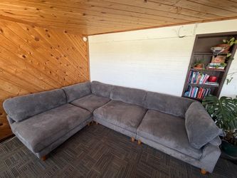 Large Modular L-Shaped Sectional Sofa – Blue Corduroy – Excellent Condition