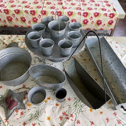 17 Pieces of assorted galvanized metal containers