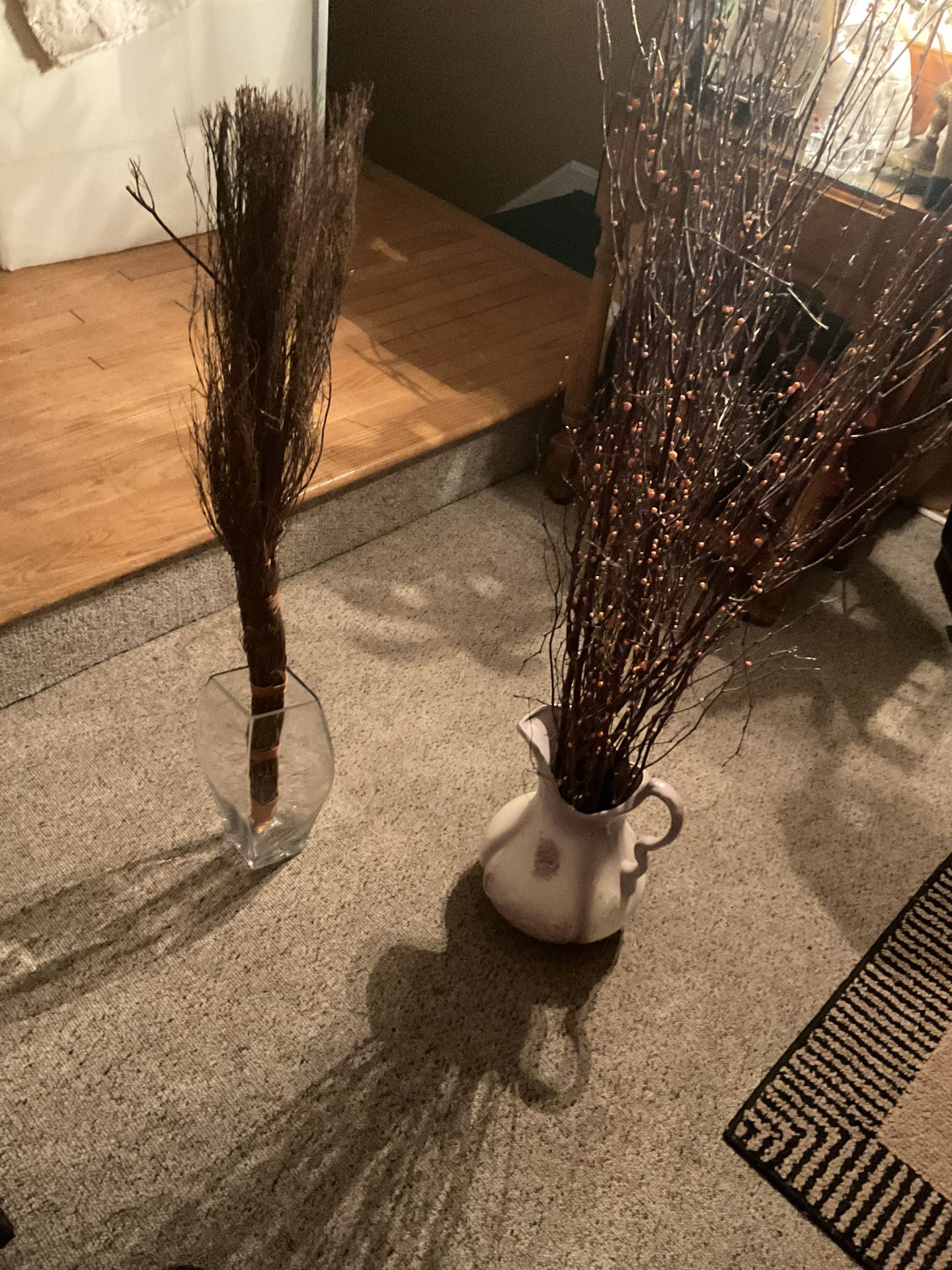 Two Long Branches In Two Beautiful Vases, One Glass, One Old Fashion, Vintage (NO SHIPPING)