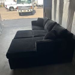 Brand New Black Corduroy Sectionals With Free Ottoman 