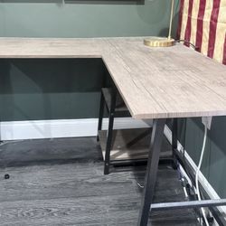 Brown L-shaped Wooden Desk