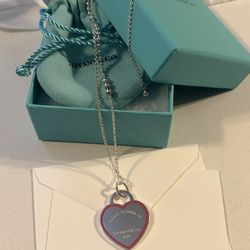Tiffany & Co. Please Return To Large Pink Enamel Heart Tag Charm Necklace: BEAUTIFUL 