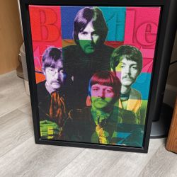 The Beatles Colorful Printed Fabric Canvas Framed In Wood