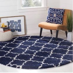 SAFAVIEH Hudson Shag Collection 7' x 7' Round Navy/Ivory SGH282C Moroccan Trelli