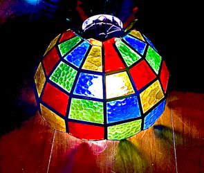 1960s  Stained glass swag lamp shade