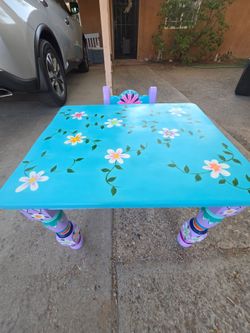 Kids Hand Painted Solid Wood Table & Chair