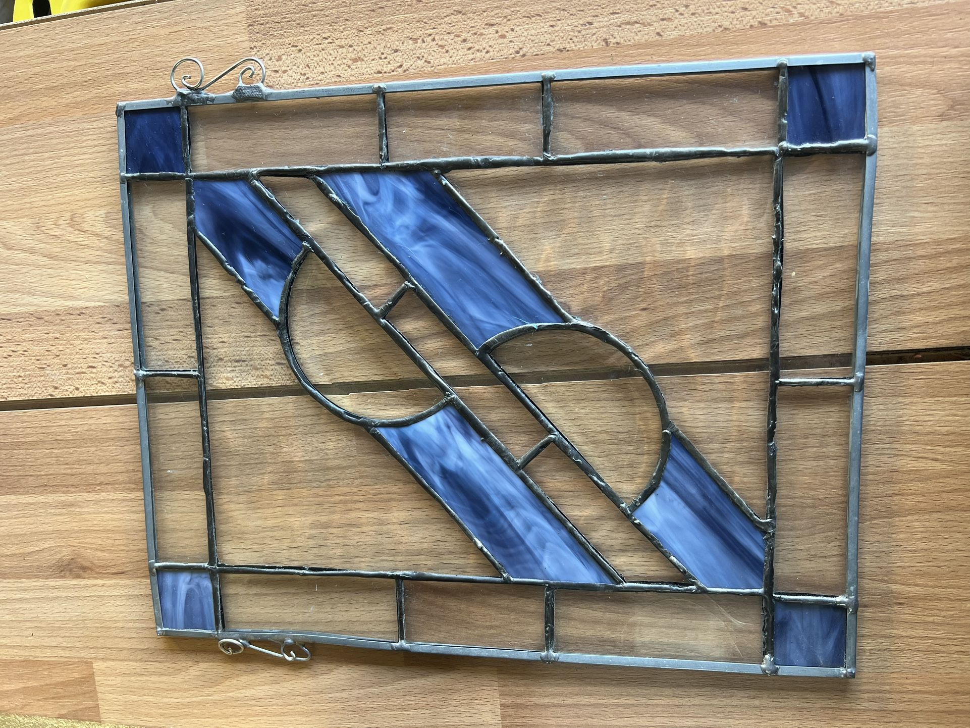 Stained Glass Window Panel - Blue Geometric Design