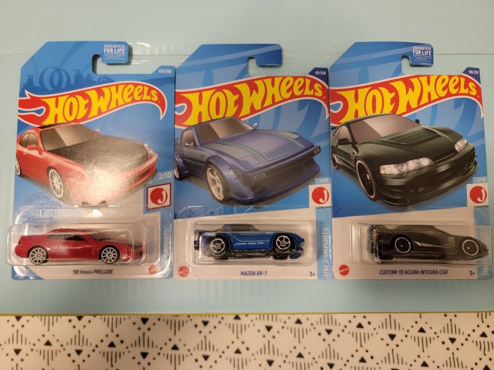 Hot Wheels-' 98 Honda Prelude/' Mazda Rx-7/' Custom 01 Acura Integra GSR