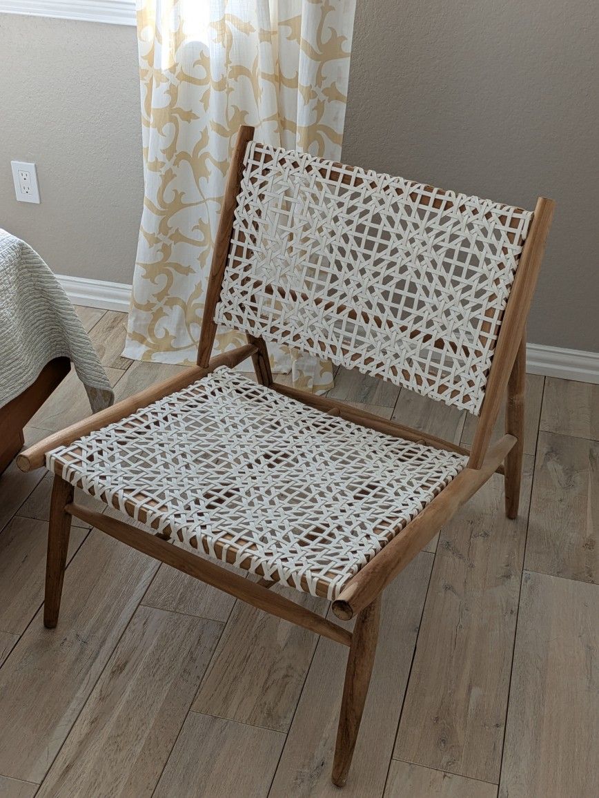 Solid Wood And Leather Woven Accent Chair