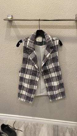 B.YORK plaid blazer vest double lapel collar black/white