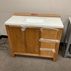 SALE - 42" Brown Solid Wood Bathroom Vanity with Marble Top (D)