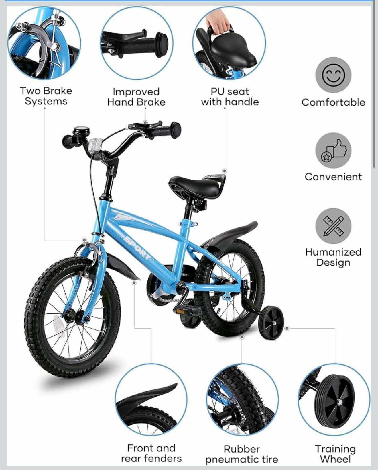 Kids Bike Bicycle 14 Inches Kid Bicycle for Boys Girls with Training Wheels R-6