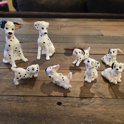 Vintage Disney 101 Dalmatians Ceramic Figurines Pongo, Perdita and Six Puppies, 1985, Japan