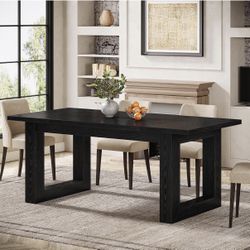 63-Inch Dining Table, Modern Wood Kitche n Tab le, Large Rectangular Dinner Furniture for Dinin g Room (Black)