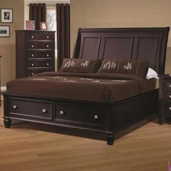 Brand New Cappuccino Bed with Front Storage Drawers