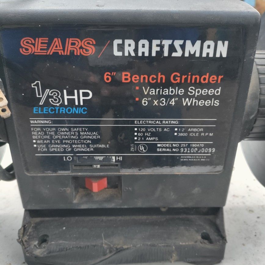 Sears Vintage Craftsman Bench Grinder