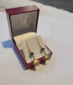Gold Drop Earrings with Dark Stone Beads