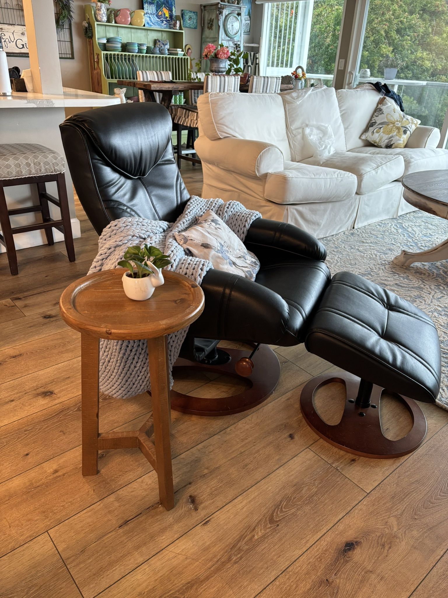 Leather Recliner And Footstool Excellent Like New Condition