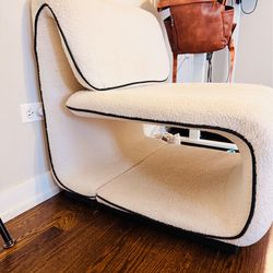 Cream Boucle Accent Chair with Black Piping