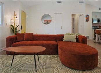 Lightly-Used Acanva Luxury Modern Curved Back Velvet Sofa, L-Shape Right Chaise, Tangerine