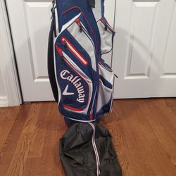 Golf club Cart Bag CALLAWAY CHEV ORG 14 Div Blue Red Shoulder Strap  rain cover has monogram Smith