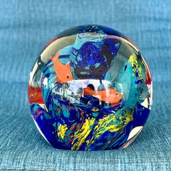 Vintage Hand Blown Art Glass Round Globe Reef Aquarium Paperweight. 