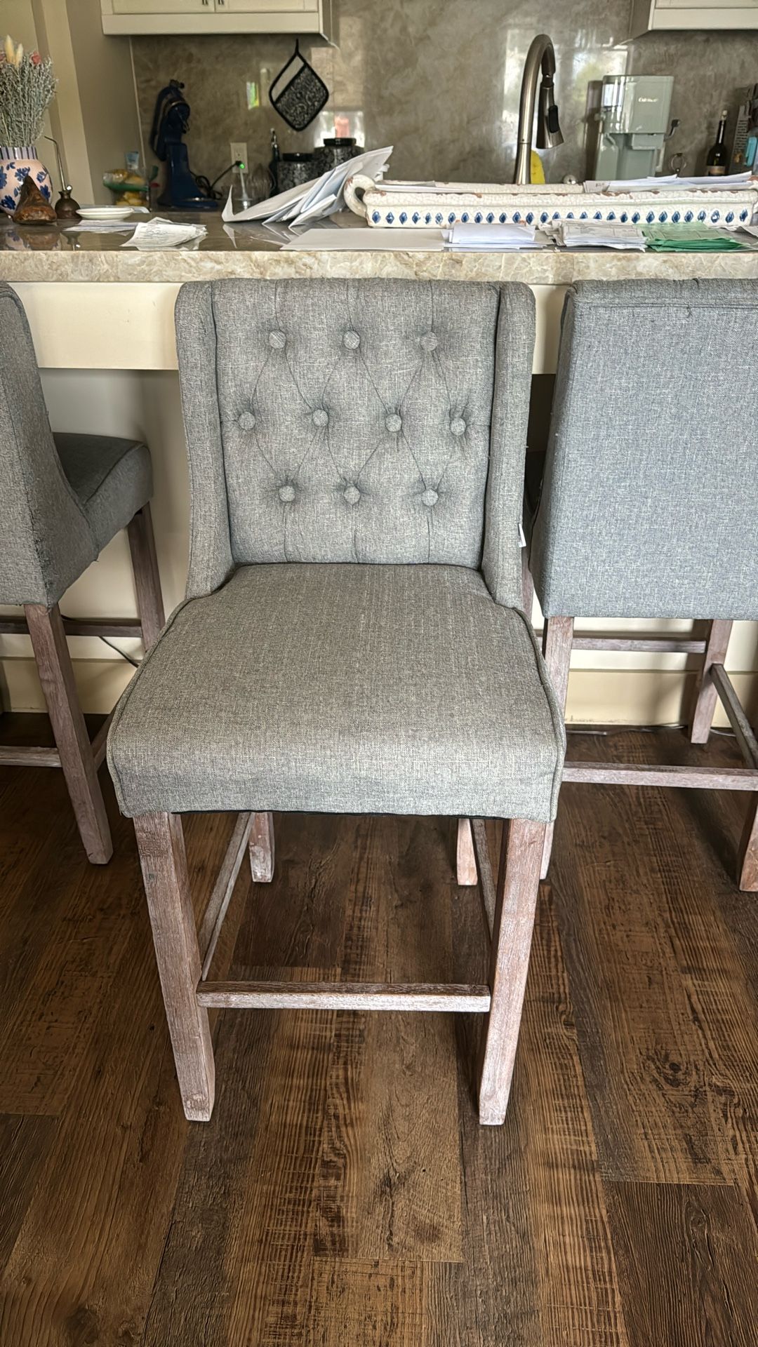 6 Gray Upholstered Bar Stools