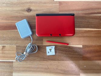 Red & Black Nintendo 3DS XL Handheld Videogame Console Bundle (Rabbids Travel In Time & Charger)