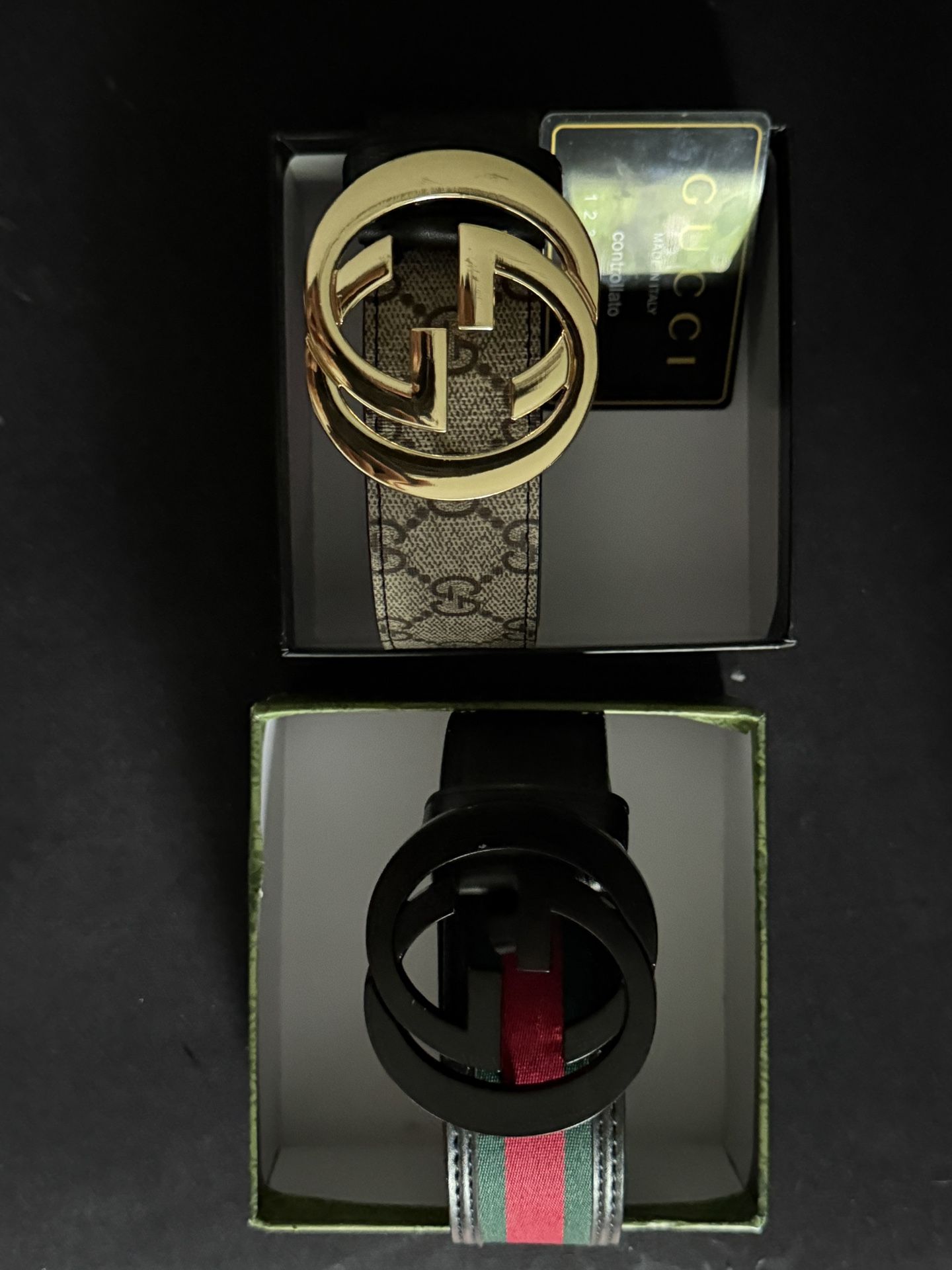 Letting go of 2 Gucci-style belts. Paid $600 a while back — $215 for both.