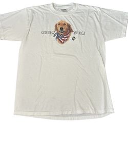 God Bless America Golden Retriever White Vintage Graphic T-shirt Size Mens Large 