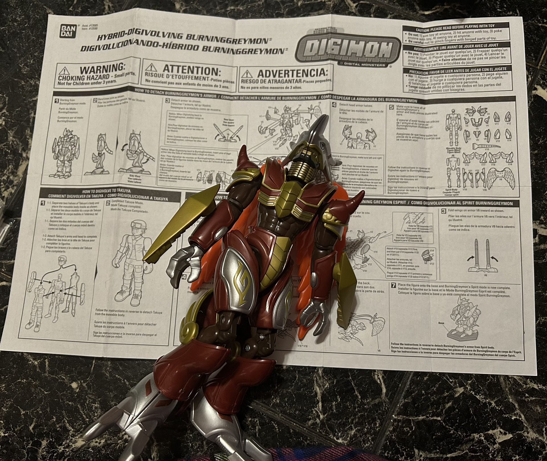 Very Rare!!! Vintage 2002 Hybrid Digivolving Burning Greymon Figurine With Manual