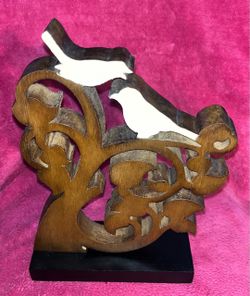 Wood Tree with 2 White Painted Birds on Stand 13” x 8.5” x 3” NEW!