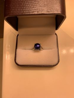 Purple fresh water pearl 9-10mm silver ring sz 5