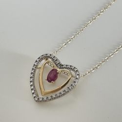 Heart Necklace With Red Stone