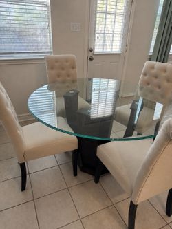 Modern Glass Dining Table with 4 Upholstered Chairs - OBO