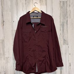 Triumph & Tragedy Burgundy Button-Up Shirt 2XL Long Sleeve Casual Top