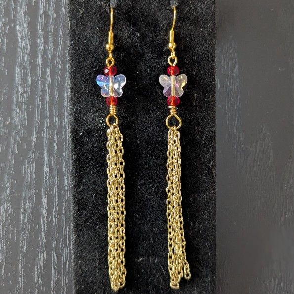 Handmade Iridescent Butterfly Chain Dangle Earrings