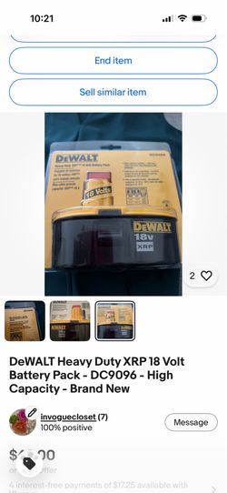 DeWALT Heavy Duty XRP 18 Volt Battery Pack - DC9096 - High Capacity Brand New