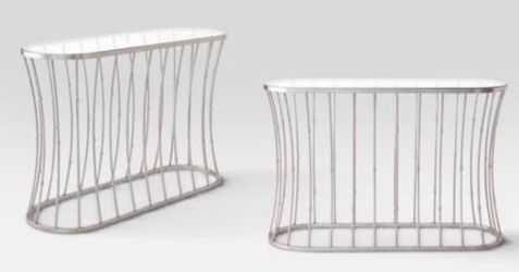Designer Brushed Nickel & Glass Console Table - 2 Available