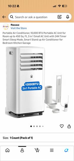 Brand new 10,000 BTU Portable AC Unit for Room up to 450 Sq. Ft, 3 in 1 Small AC Unit with 24H Timer Smart Sleep Mode, Smart Stand up Air Conditioner 