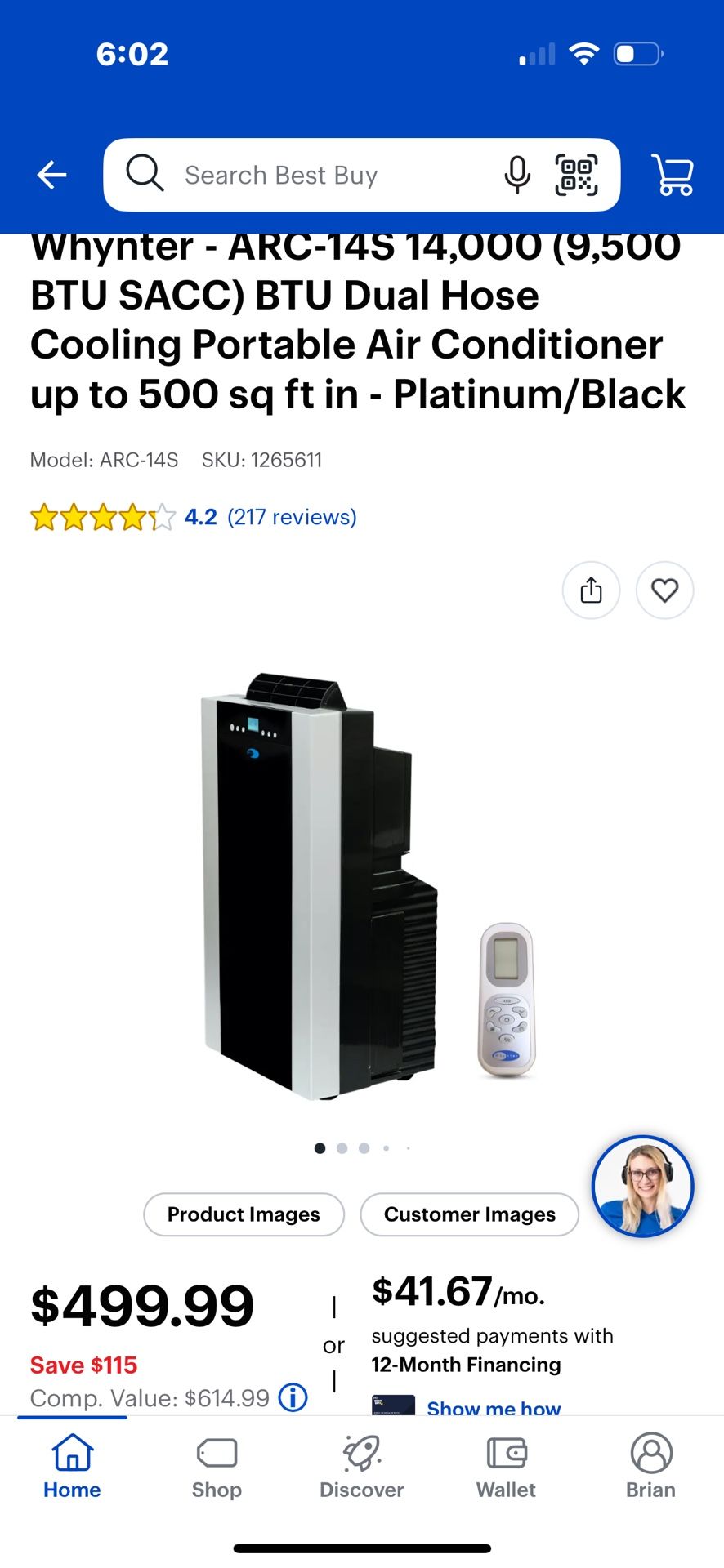 Whynter 9,500 BTU Portable Air Conditioner Cools 500 Sq. Ft. with Dehumidifier, Remote, and Filter in Black