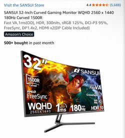 SANSUI 32-Inch Curved Gaming Monitor WQHD 180Hz