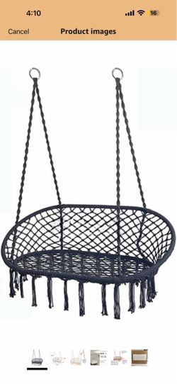 Hammock Chair 2 Seat with 2 Sets of Suspension Accessories, Hanging Cotton Ropes, Metal Frame,Swing Hanging Chair,for Hammock Stand (b) 191