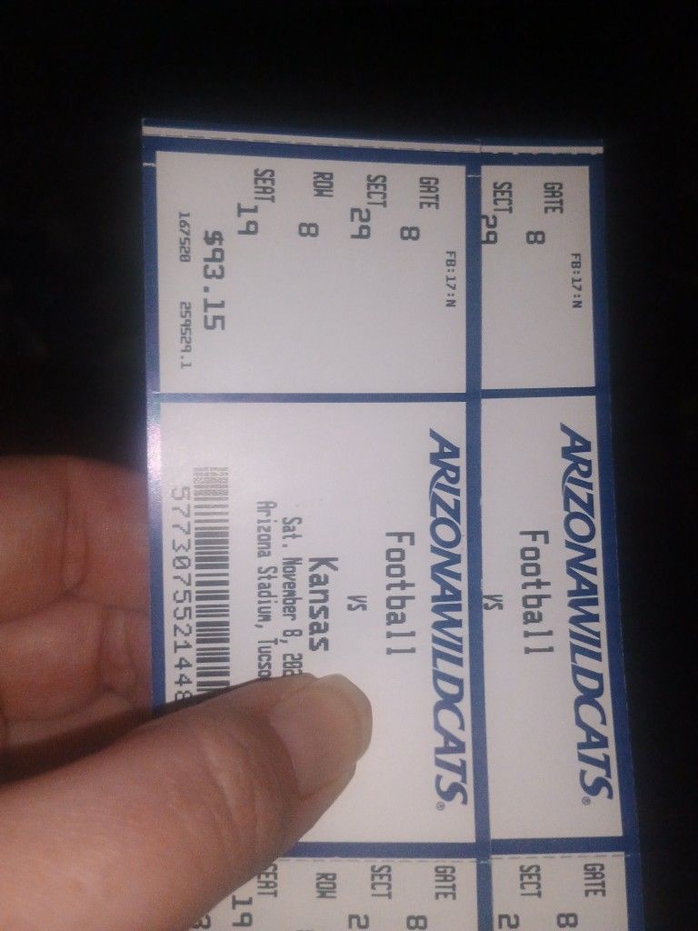 Two Tickets For Arizona Versus Kansas On November 8th