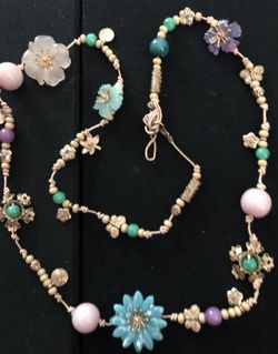 Beautiful hand-knotted necklace with floral at metal accents, Nordstrom, 28 inches long