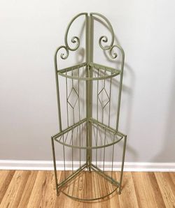 Vintage Wrought Iron 3 Tier Folding Corner Shelf Plant Stand