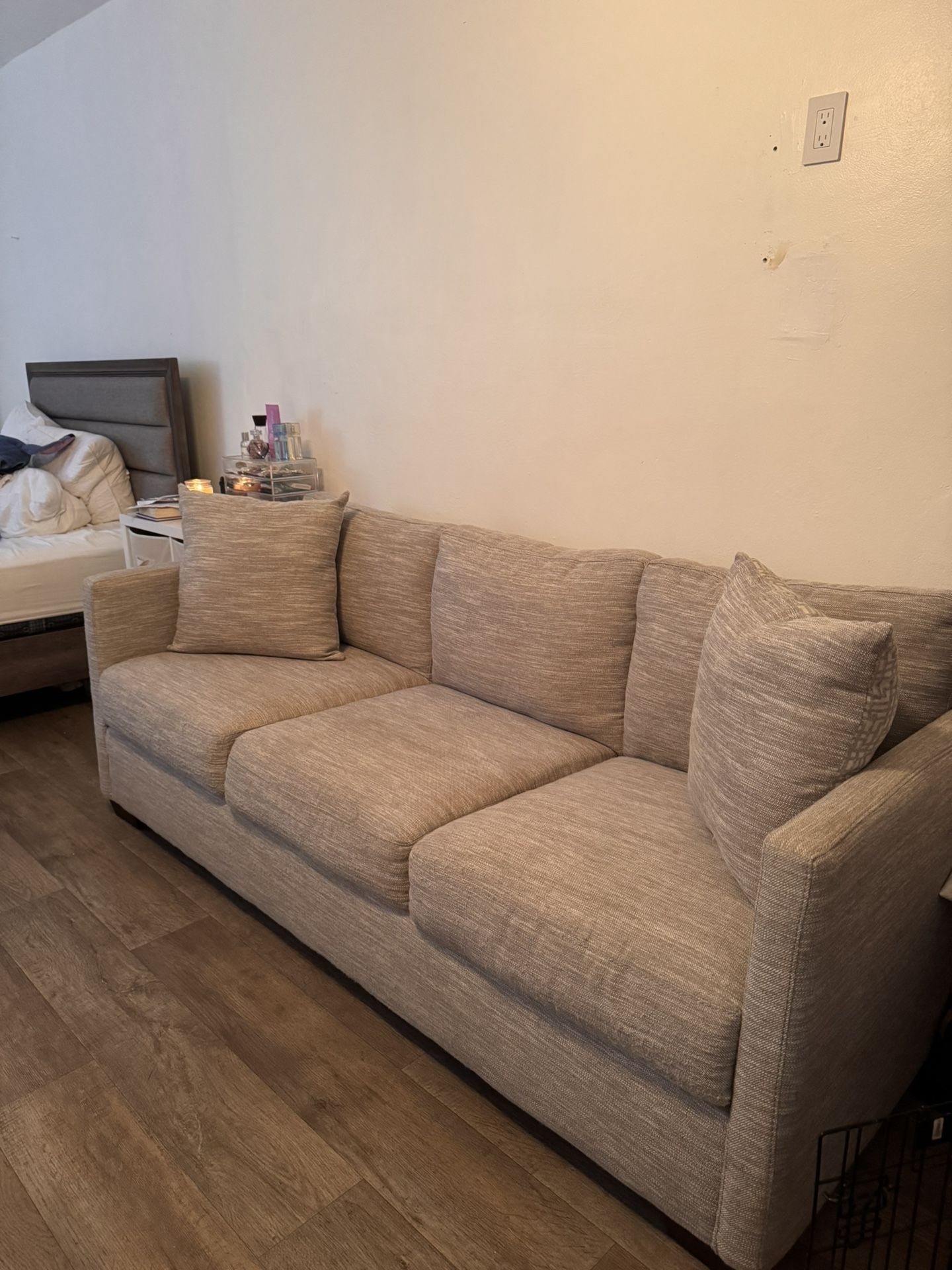 Grey Couch With 2 Pillows